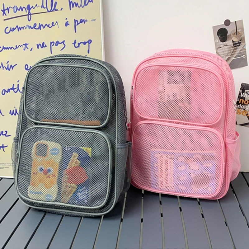 Practical See Through Backpack for Students Breathable School Bag Rucksack For School Beach And Travel Essential F3MD