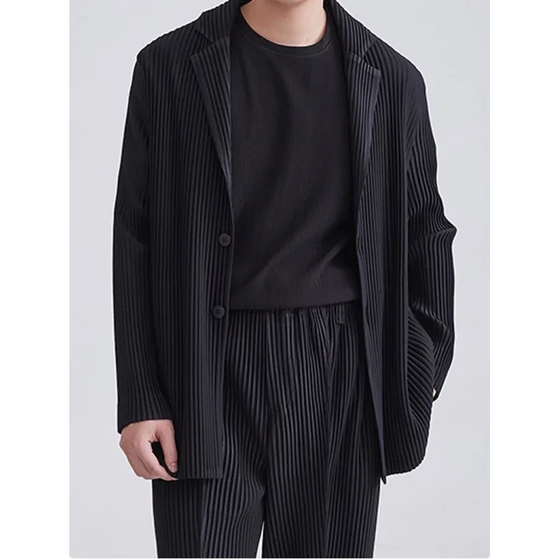 

4-G37 Miyake Pleated Suit Long-sleeved Men's Jacket Autumn Lapel High-end Sense Loose Casual Suit Men's JD201