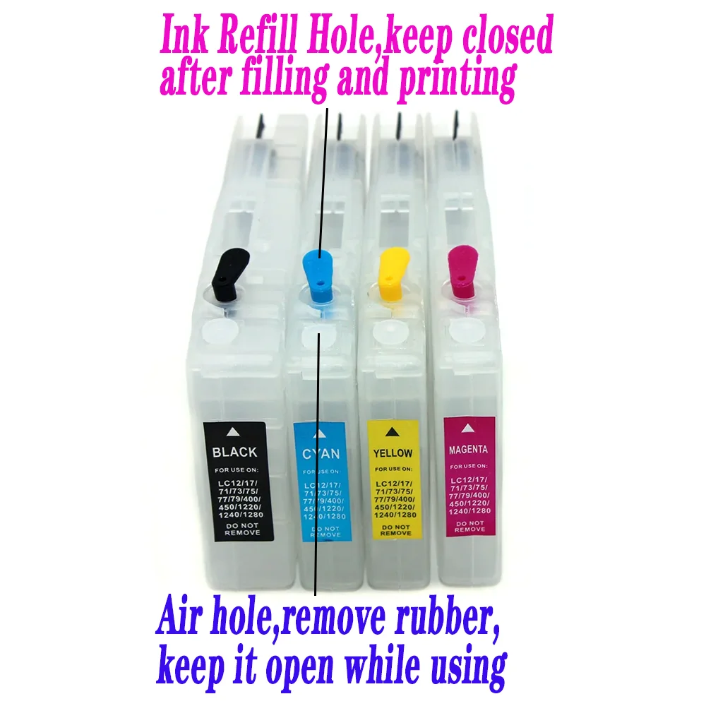 Empty Refill Ink Cartridge No Chip for Brother LC12 LC17 LC75 LC79 LC1240 LC1280 LC73 LC77 DCP-J525 J725 J925 J280 J425 J430