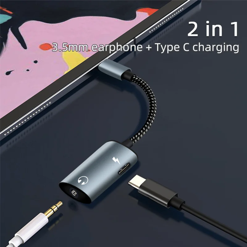 2 in 1 USB Type C to 3.5mm Headphone  Charger Adapter Splitter With Aux Audio Jack For Samsung Galaxy S24 23 Ultra USB C charger