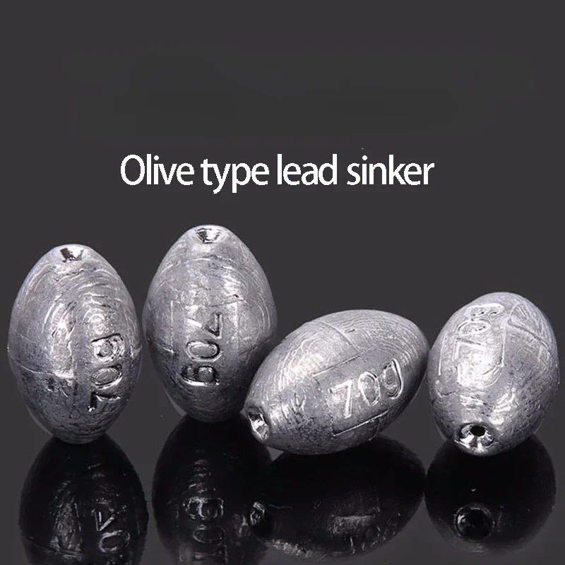 1/5/10Pcs Set Fishing Lead Sinker Olive Sinker Round Hollow Bait Lead Sinker Fishing Tackle