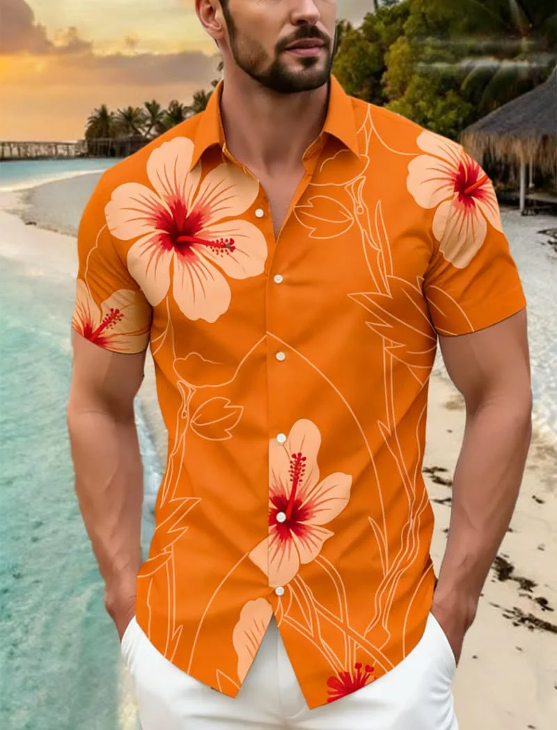 Men's Minimalist Premium Sleek Refined Floral Short Sleeve Shirt Casual Fashion For Daily Wear And Beach Trips