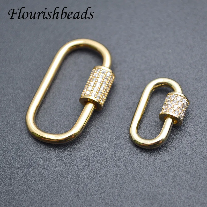 2 Size Jewelry Finding Nickel Free Gold Color Oval Shape Spiral Screw Clasp CZ Beads Paved Hooks DIY Necklace 10pcs/lot