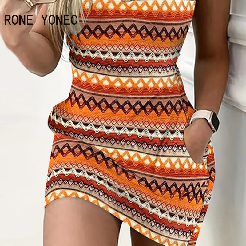 Women Outfit 2024 Y2K Colorblock Print Sleeveless Mini Dress Vacation Dress Women\'s Dress