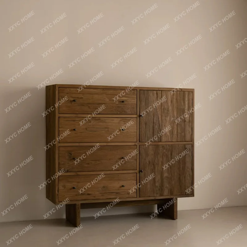 Medieval wabi-sandy wind solid wood six-bucket cabinet household storage cabinet retro style dining side cabinet