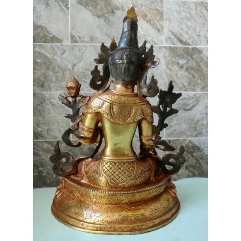 12 Inch/31cm Green Tara Bronze Buddha Temple God Bodhisattva Sculpture Statue