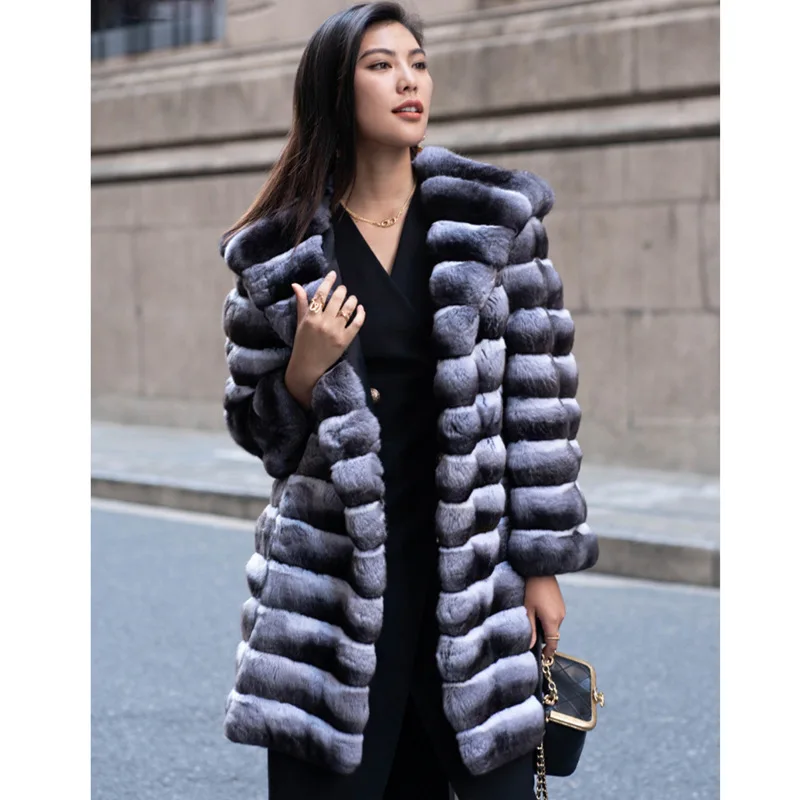 2024 Women's fur coat winter warmth imitation mink fur coat casual medium length thick hooded fur windbreaker