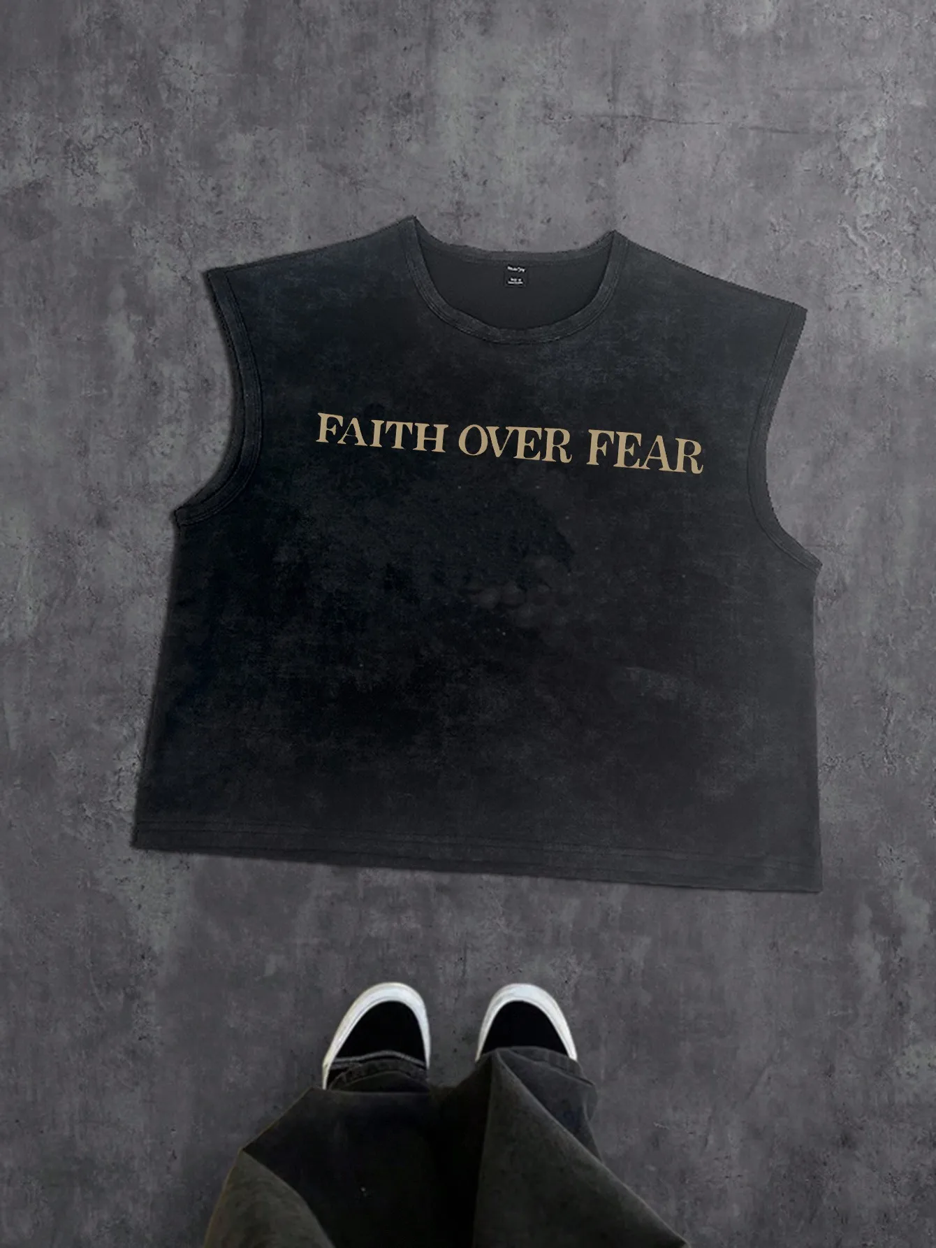 Men's Letter-Print Sand-Washed Tank Top, Men's Sleeveless Tank Top