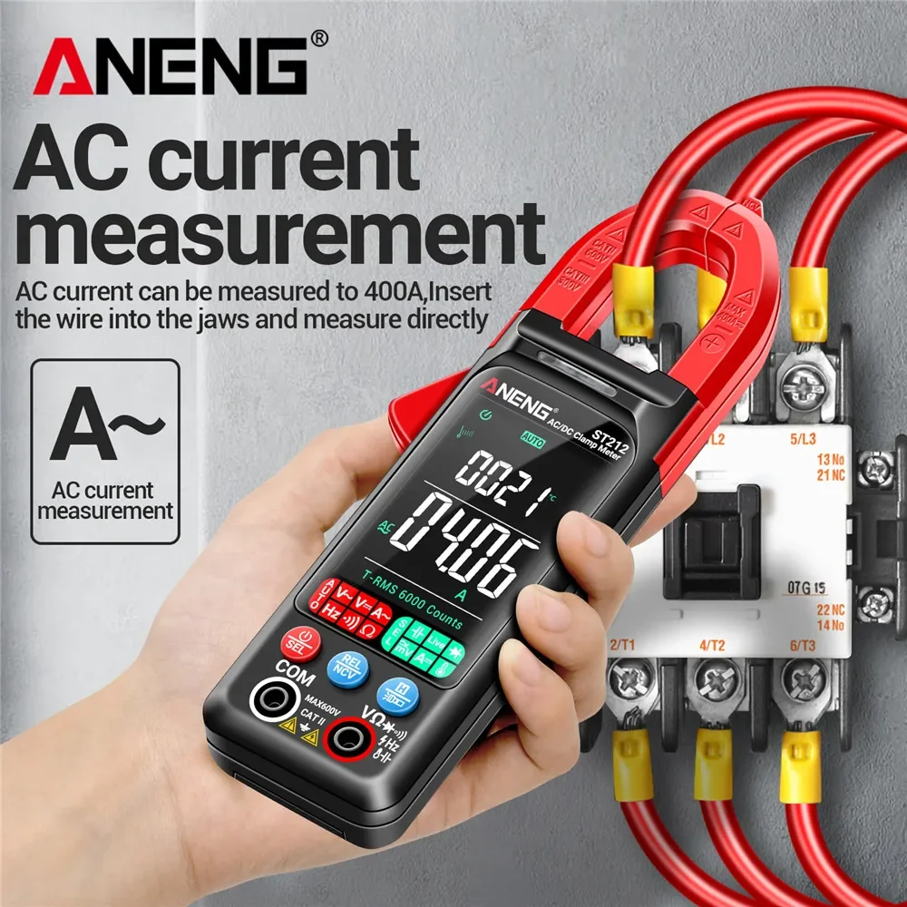 ANENG ST212 Digital Clamp Meter 6000 Counts Color VA Reverse Display Resistance Capacitance Frequency NCV Live Neutral Tester
