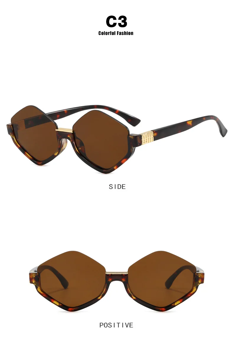Modische Halbrahmen-Sonnenbrille für Damen Neue Vintage Polygon Luxusmarken-Sonnenbrille Trendige Einzigartige Eyewear Shades – Detail 8