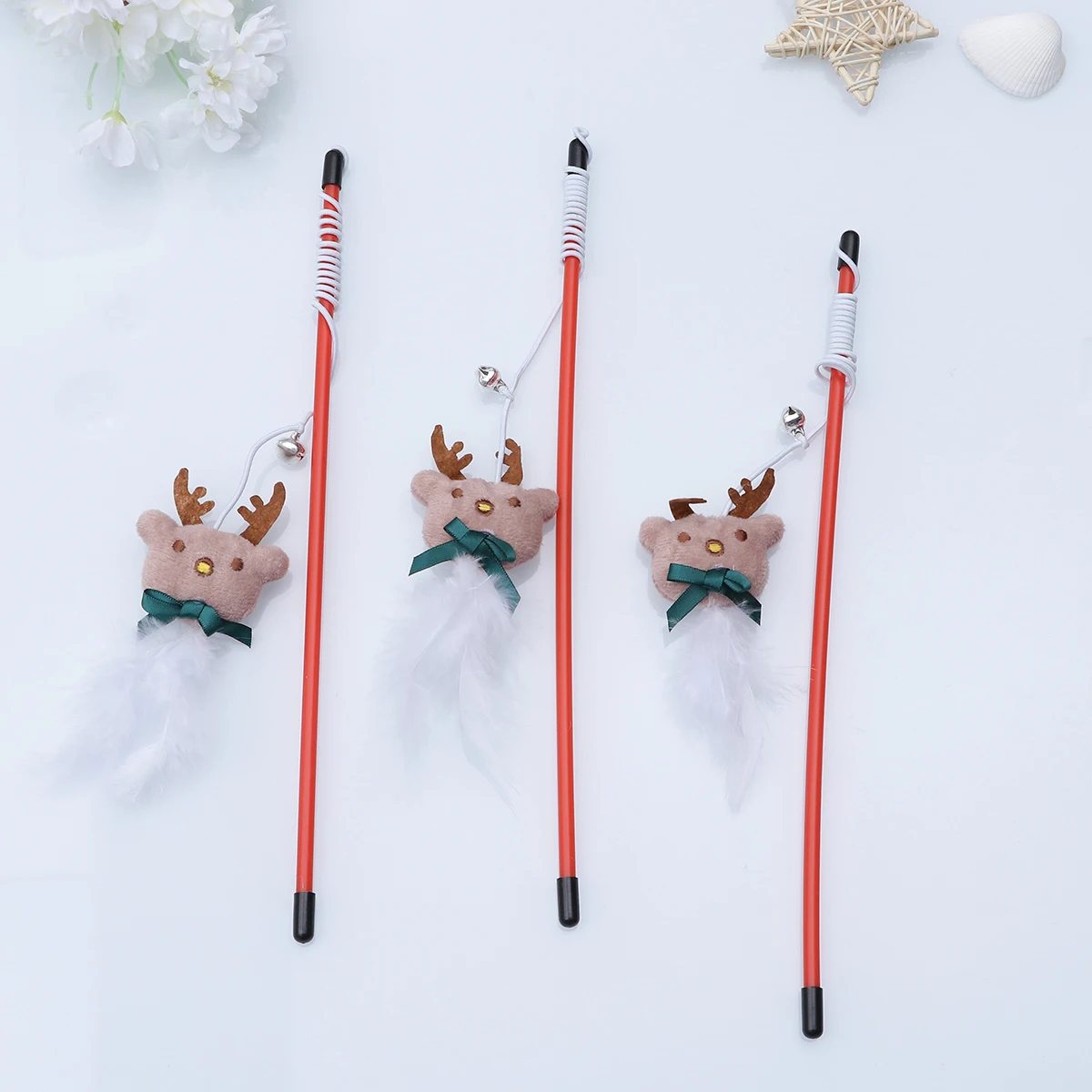 

3 Pcs Christmas Cat Tease Stick Interactive Toys Training W Entertainment Hunting Instinct Sticks for Cats Pet Supplies