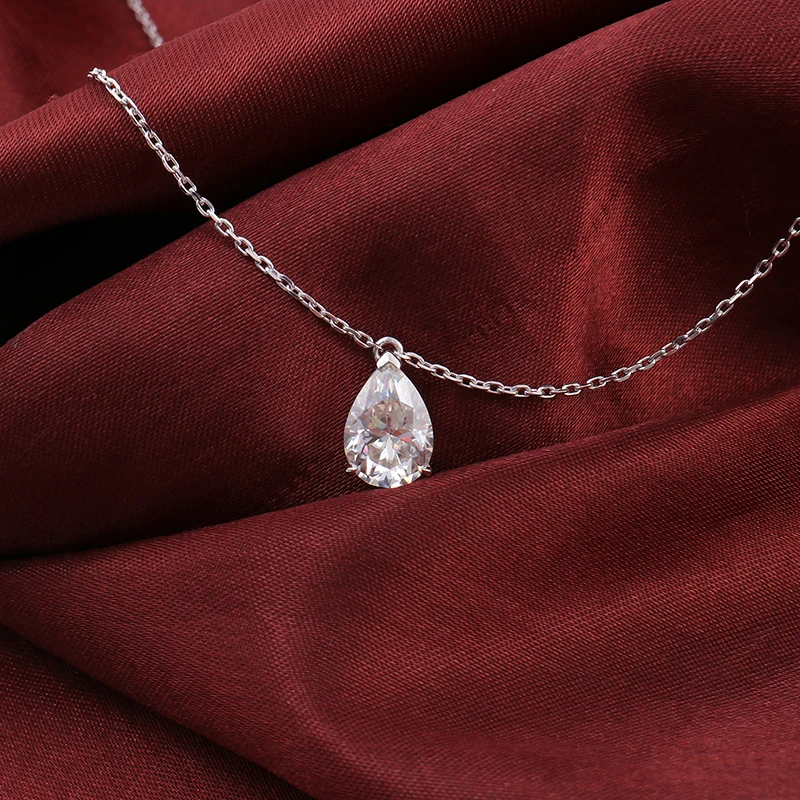 بروفانس 1ct الكمثرى قطع مويسانيتي الماس قلادة الصلبة 14K الذهب الأبيض مجوهرات للنساء الكلاسيكية قلادة هدية للذكرى السنوية