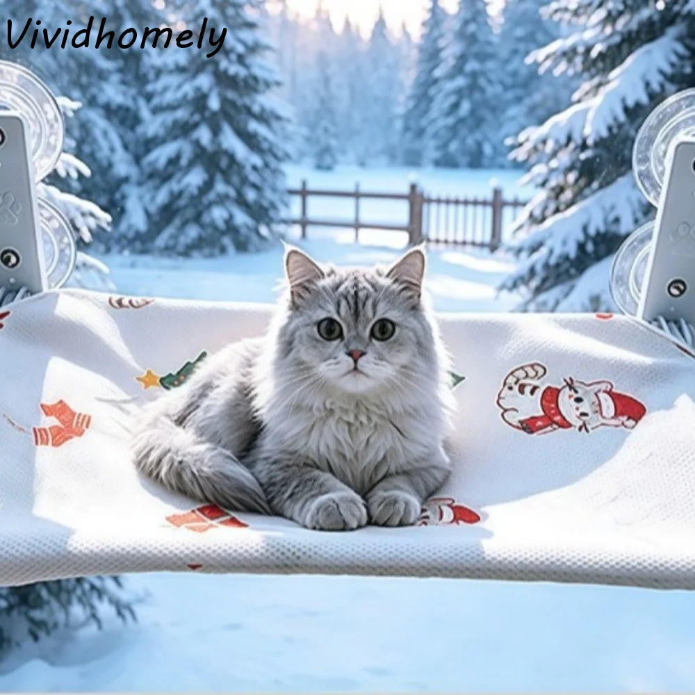 Cat Window Perch - Wandmontierte Weihnachts-Katzenhängematte, abnehmbar mit Saugnapf, Katzen-Fensterliege,