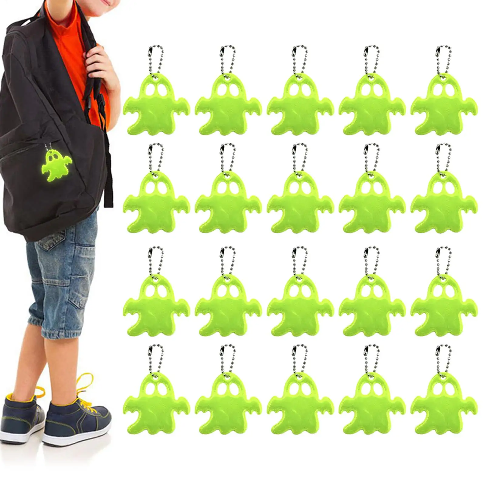 20PCS Ghost Reflektierende Anhänger Sicherheit Reflektor Ornamente Rucksack Zubehör für Nacht Walking Laufen Joggen Wandern Im Freien