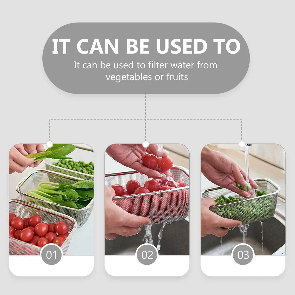 

1pc Stainless Steel Square Basket Deep Drain Basin For Fruit Vegetable Washing Skid-Proof Rust-Proof Kitchen Strainer