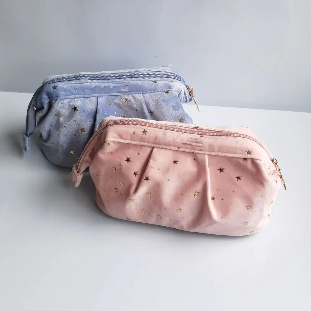 البرنز نجوم المخملية حقيبة مستحضرات التجميل غسل الحقيبة سعة كبيرة شل شكل حقيبة مستحضرات تجميل حقيبة يد سستة سطح المكتب حقيبة التخزين في الهواء الطلق