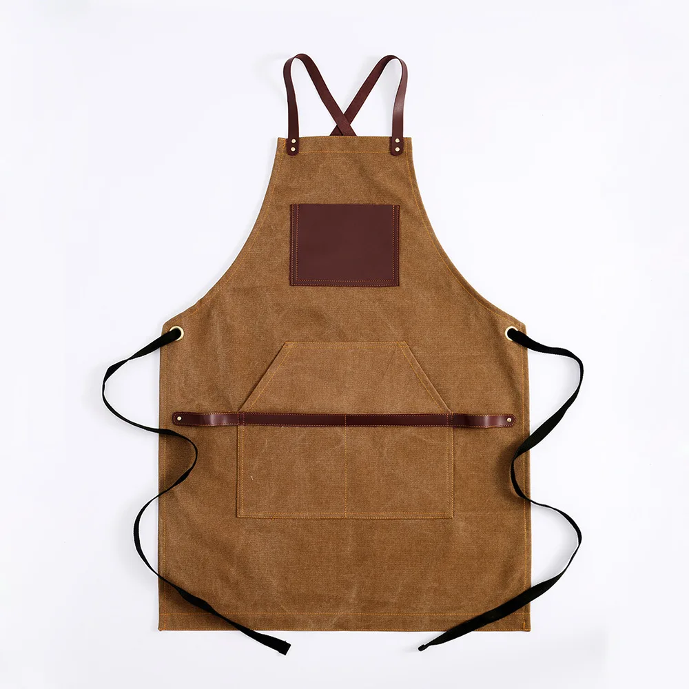 Custom Logo Support for Gardening Barber Vintage Work High End Apron Men and Women PU Leather Long Lasting Cotton Canvas Apron