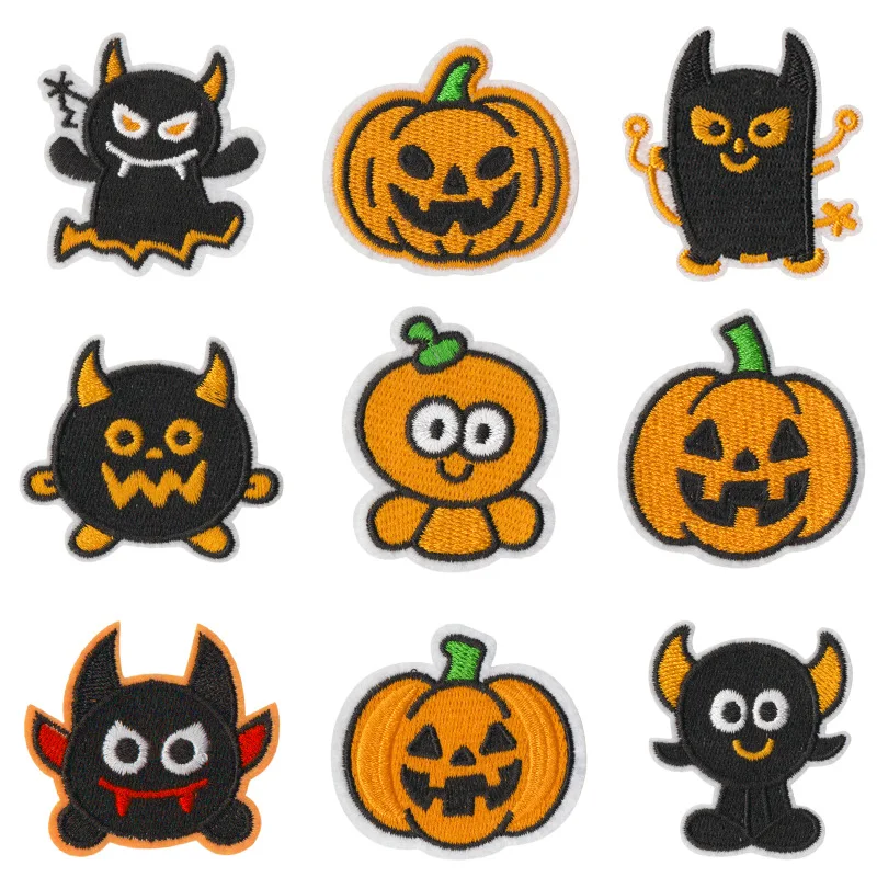 Black Series Halloween Pumpkin Horror Ghost Sewing Iron on Embroidery Patch Stickers Applique DIY Clothes Jeans T-shirt Hat Bags