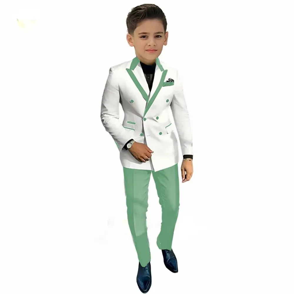 Fashion Boy's Tuxedo 2 Pieces Jacket Pants Set For Piano Contest Performance Double Breasted Kids Party Suit Set Wedding Outfit