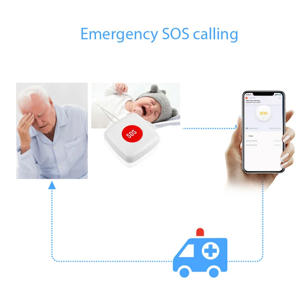 

Wireless Sos Emergency Button Remote Call Button Caregiver Pager Fall Alarm Patient Elderly White Caregiver Pager