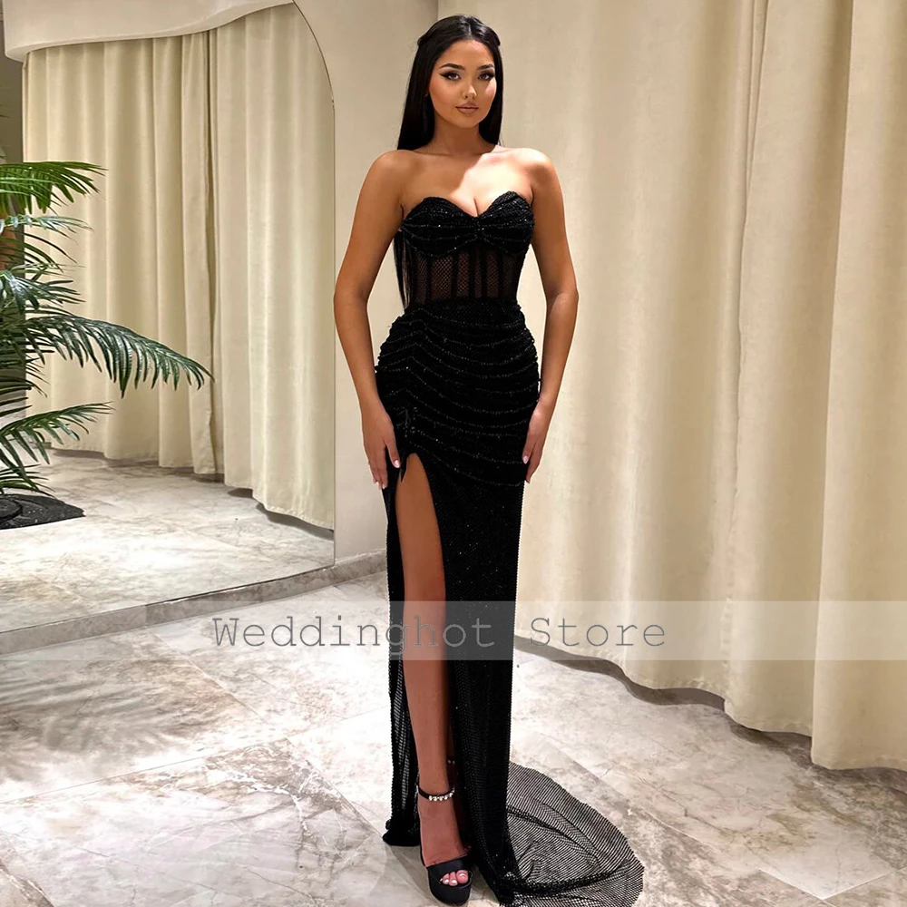 Luxury Sexy Evening Dresses Tulle Pleat Beading Clubbing Sheath Sweetheart Bespoke Occasion Gown Dresses Long	 Gowns 2024