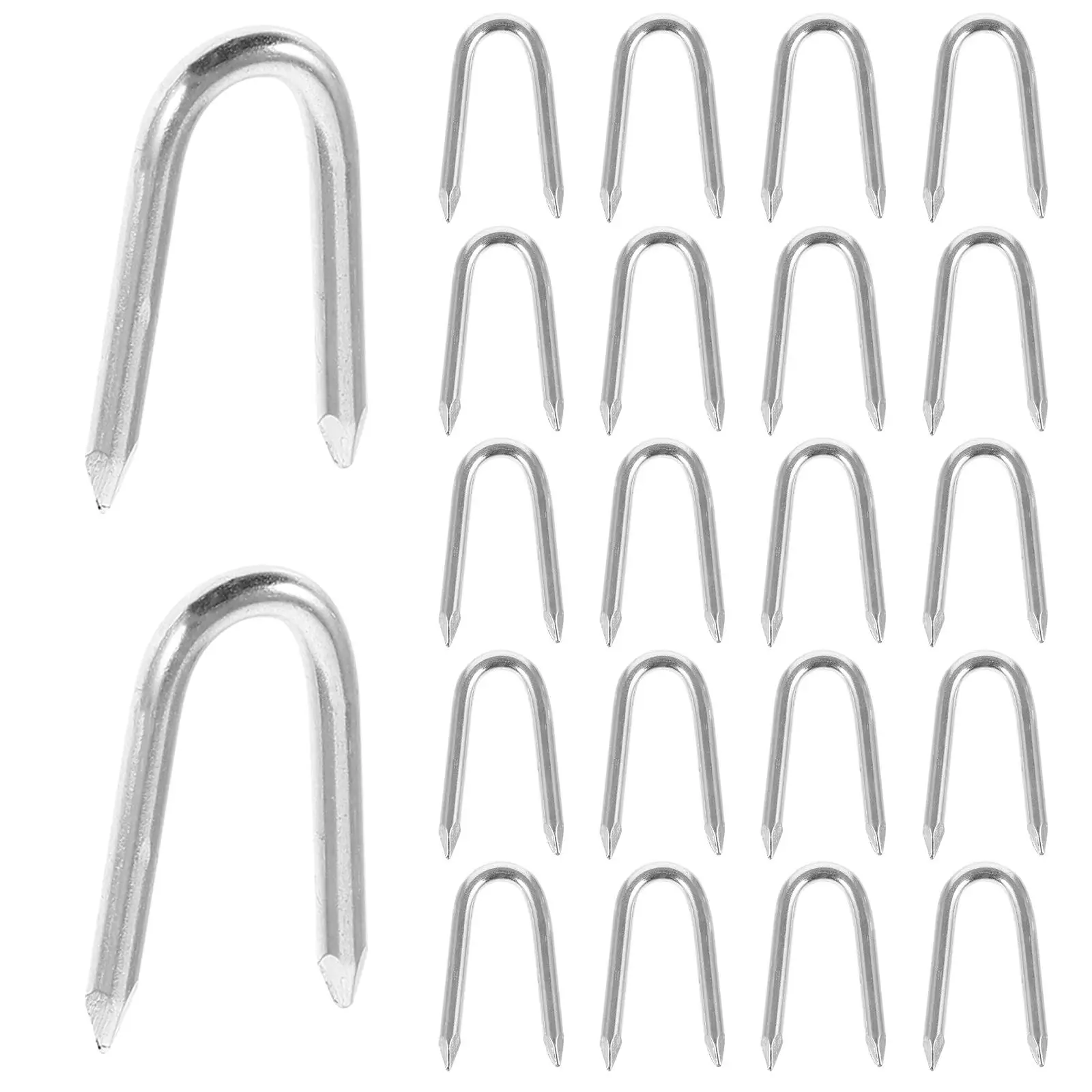 50 Pcs U Shaped Iron Nails for Wire Mesh Fence Heavy Duty Garden Fencing Tools Beveled Tip Fixing Pegs Metal Staples