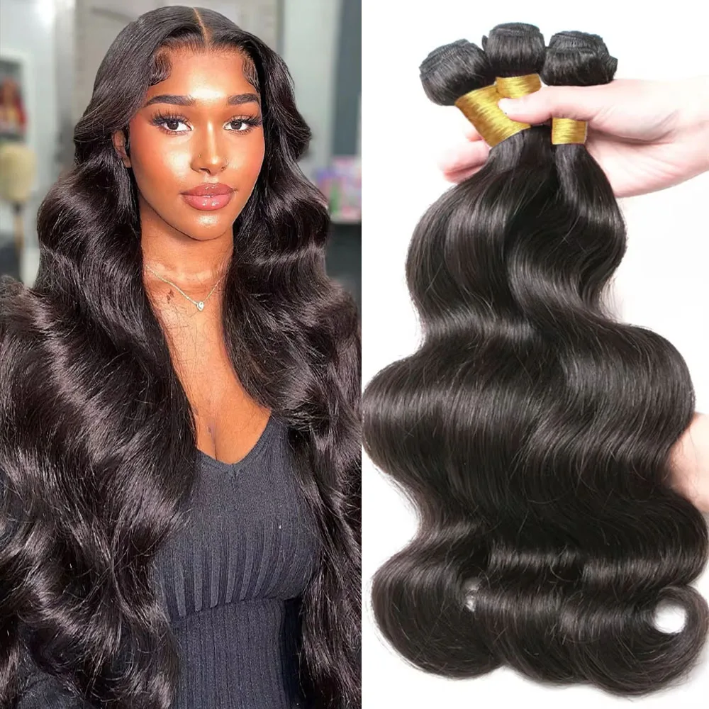 実体波バンドル人毛マレーシア髪織り-2-3-4-バンドル機ダブル横糸エクステンションナチュラルブラックレミー毛ティッシュ