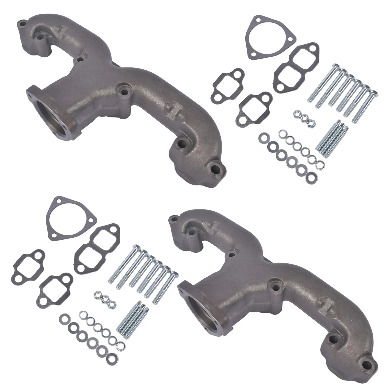 AP02 2Pcs Exhaust Manifolds Nodular Iron with Gasket for Chevy SBC 283 305 350 400