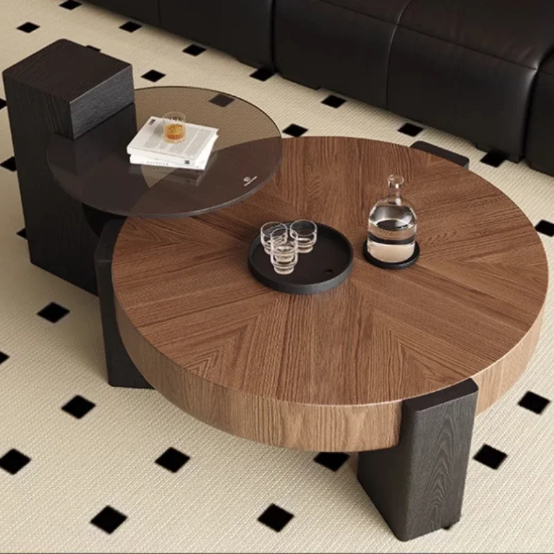 

70cm 80cm 90cm Round Solid Wood CoffeeTable Tempered Glass Small Table Small Minimalist Modern Center Tables For Living Room