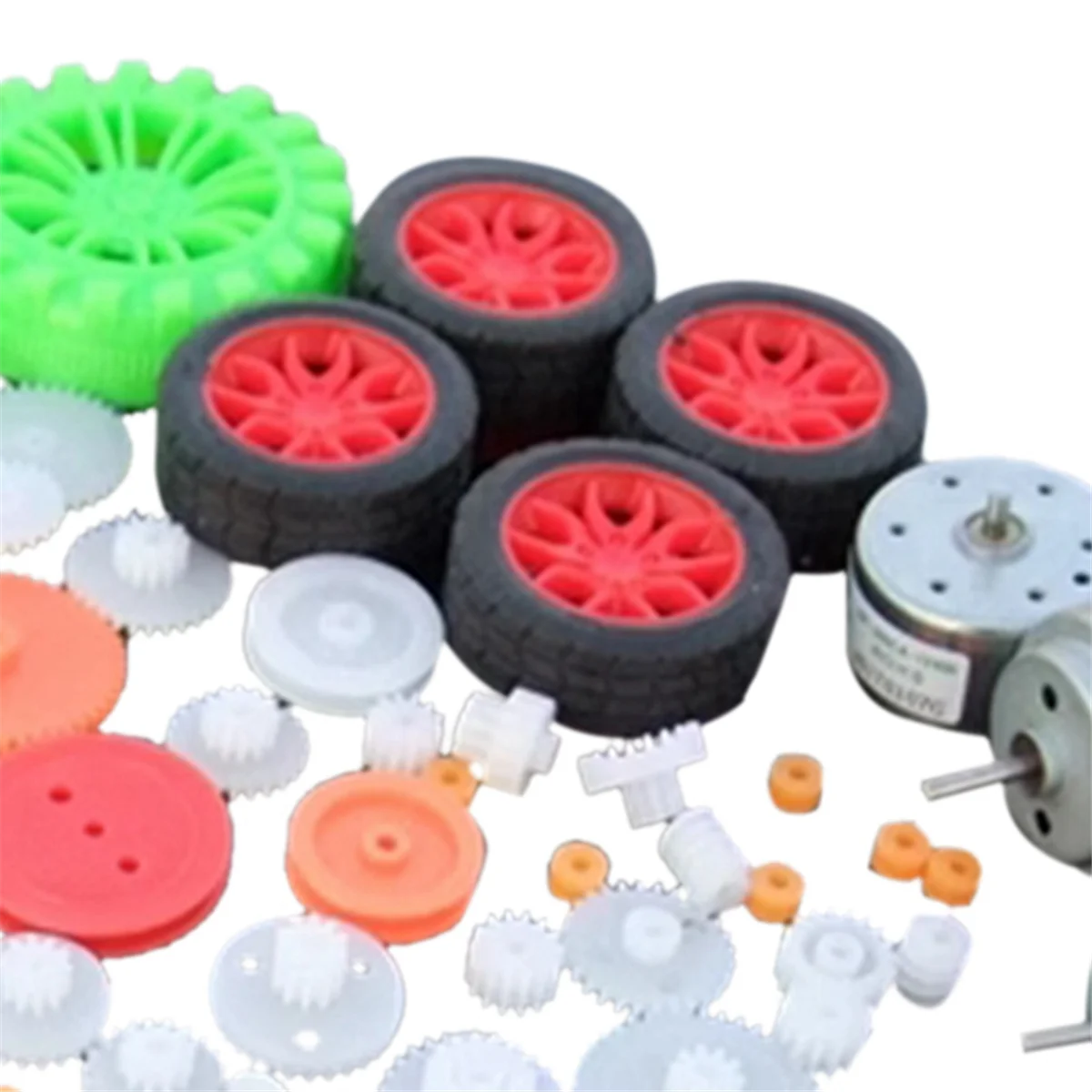 AM-Toys Coches Robots Accesorios de bricolaje Kit de robot de coche motorizado DIY con tracción helicoidal, cinturones, rodamientos, ruedas, engranajes para niños