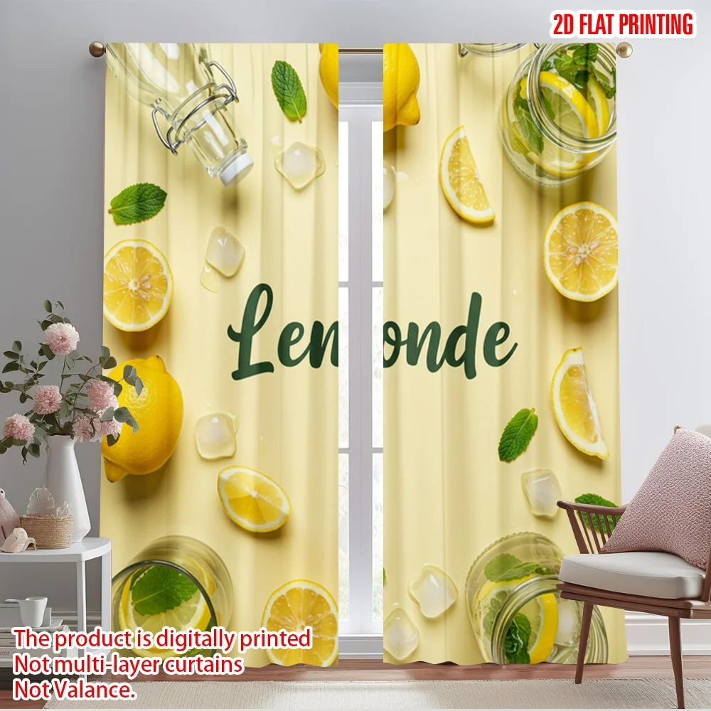 

2pcs 2D flat printing Window Drapes Lemonade Refreshment Drink Summer Polyester Without Electricity Party Decorations Use for