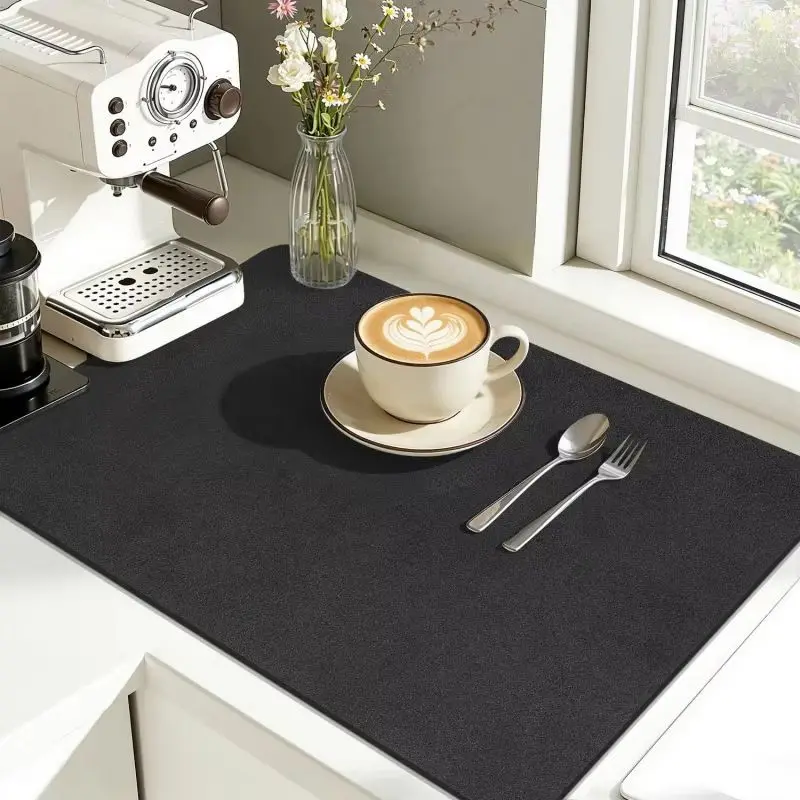VIKAMA Solid Black Kitchen Super Absorbent Mat Non-slip Quick Dry Tableware Coffee Machine Draining Placemat Kitchen Accessories