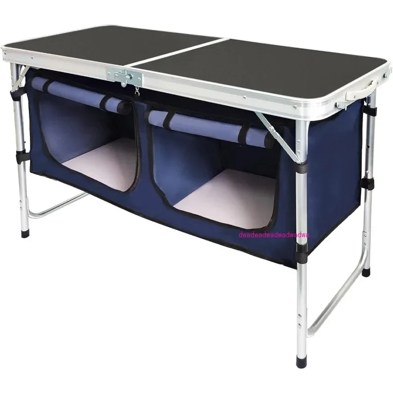 Outdoor Folding Table Aluminum Lightweight Height Adjustable with Storage Organizer for BBQ