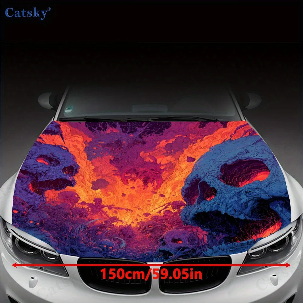 Gothic Flame Skull Car Hood Stickers With Cool Patterns, Packaging For Car Modification Parts, Vinyl Stickers, Car Parts Accesso