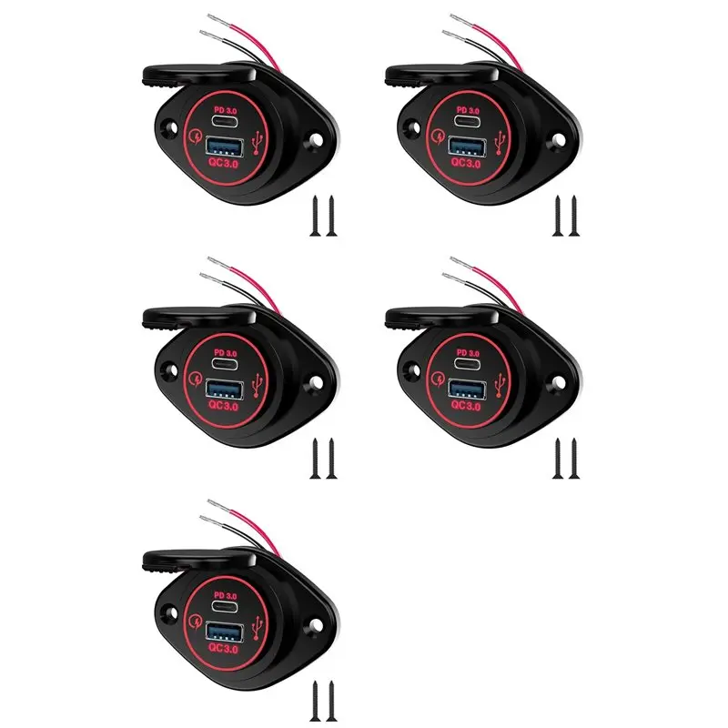 Classy-5X Modified Multifunctional Car Phone Waterproof Car RV Yacht QC PD Dual QC3.0 USB Fast Charging,Red Display