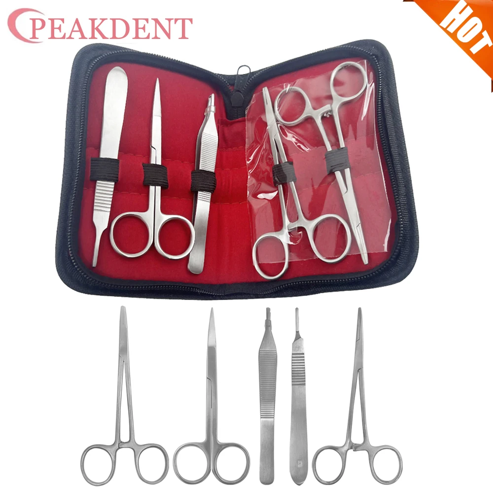 

5Pc/Set Dental Stainless Steel Medical Surgical Suture Surgical Tissue Forceps Tweezer Set Forceps Hemostat Oral Surgery Tools