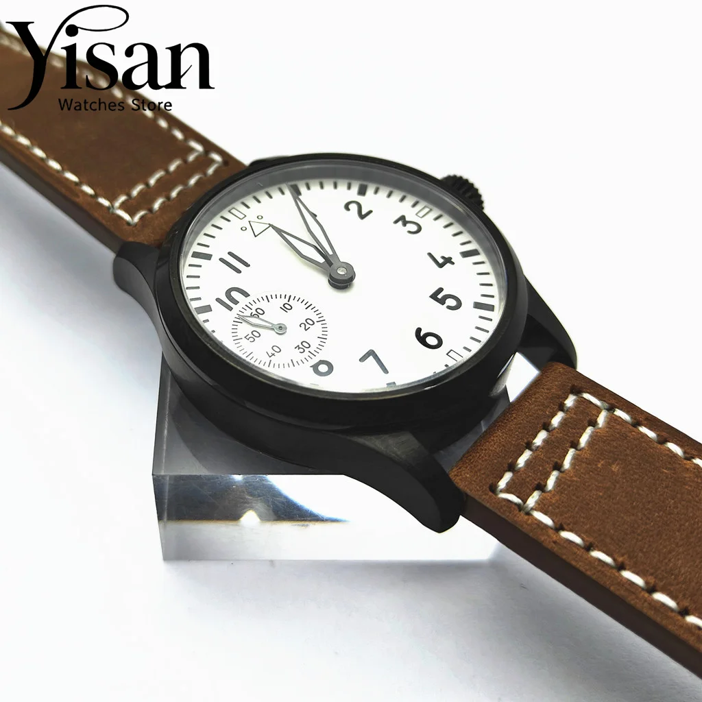 นาฬิกา Yisan ขนาด 42 มม. แบบสั่งทำพิเศษ กระจกแซฟไฟร์ ตัวเรือนสีเงิน สายหนัง เรืองแสงสีเขียว ระบบไขลานด้วยมือ รุ่น ST3600