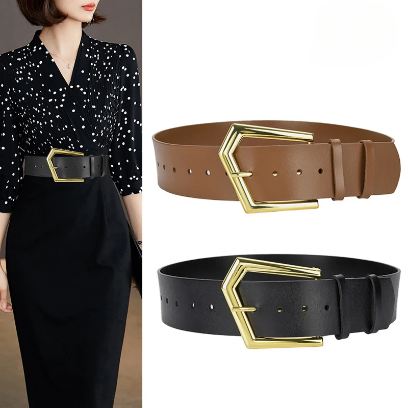 

Western Leather Wide irregular Pin Buckle Women Waistband Belt Dress Coat Sweater Jumpsuit Cummerbund for Ladies