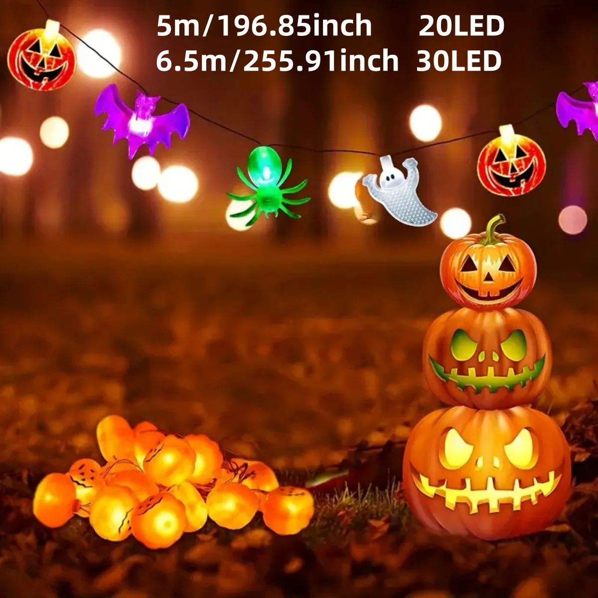 Pop 1pc 20/30LED Halloween 3D Pumpkin Bat Ghost Spider Solar String Lights With 8 Lighting Mode For Home Garden Halloween Decora