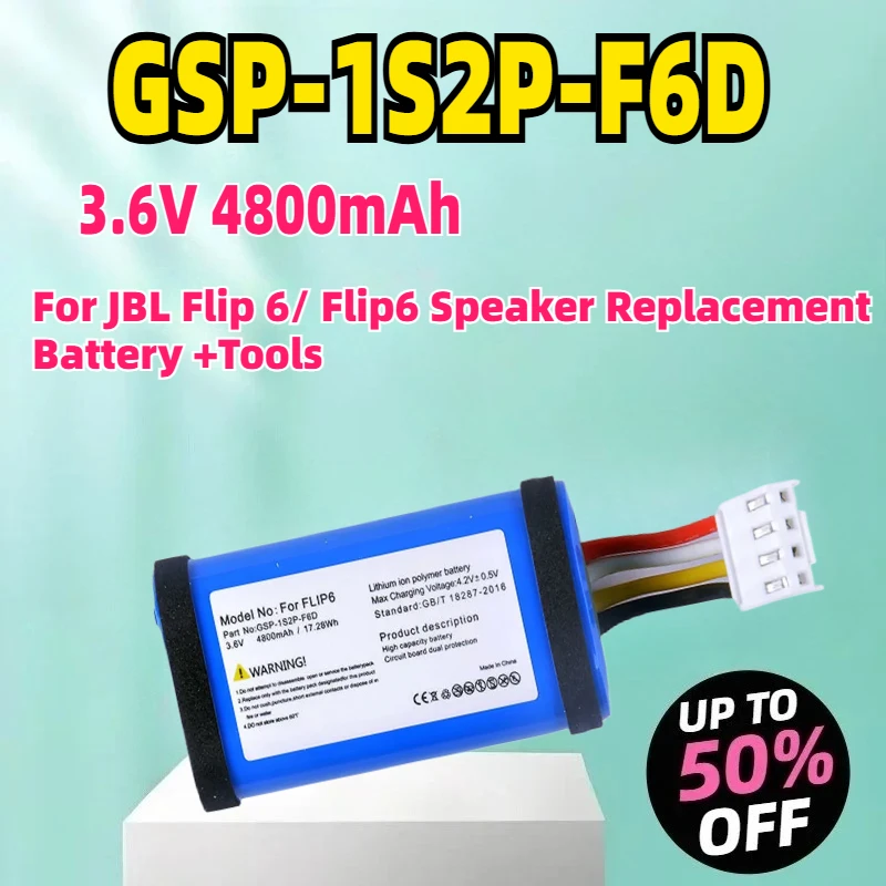

GSP-1S2P-F6D New Replacement 3.6V 4800mAh For JBL Flip 6/ Flip6 Speaker Replacement Battery +Tools.