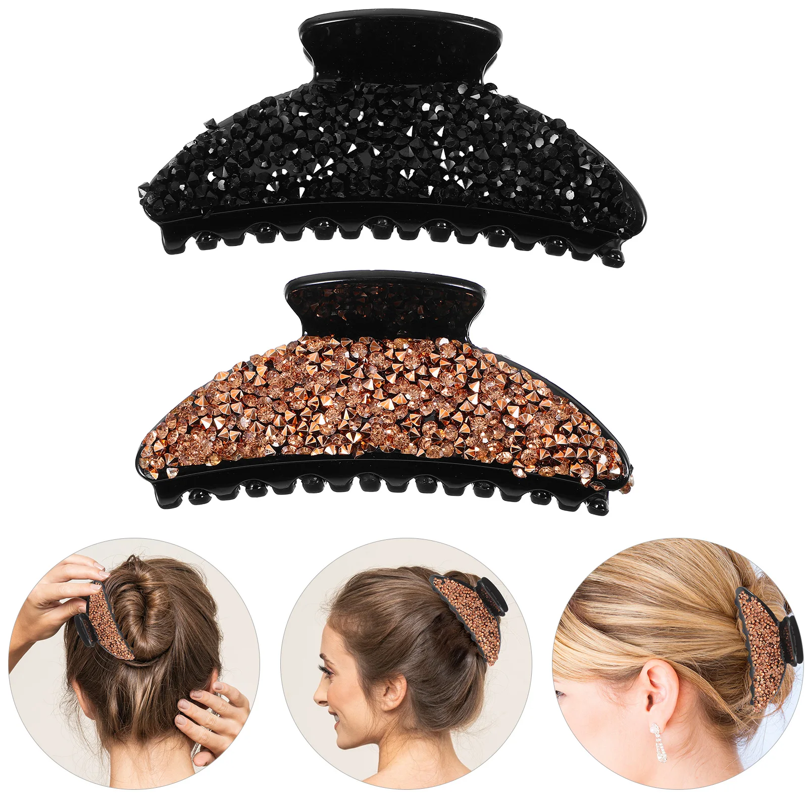 

2Pcs Large Hair Claws Strong Rhinestone Hairpins for Women Ponytail Clips Hair Styling Tools Black