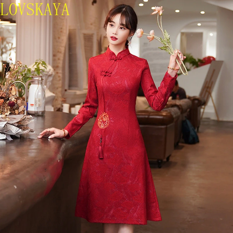 

Retro New Standing Neck Long sleeved Plaid Shirt Chinese Traditional Dress Women's Clothing