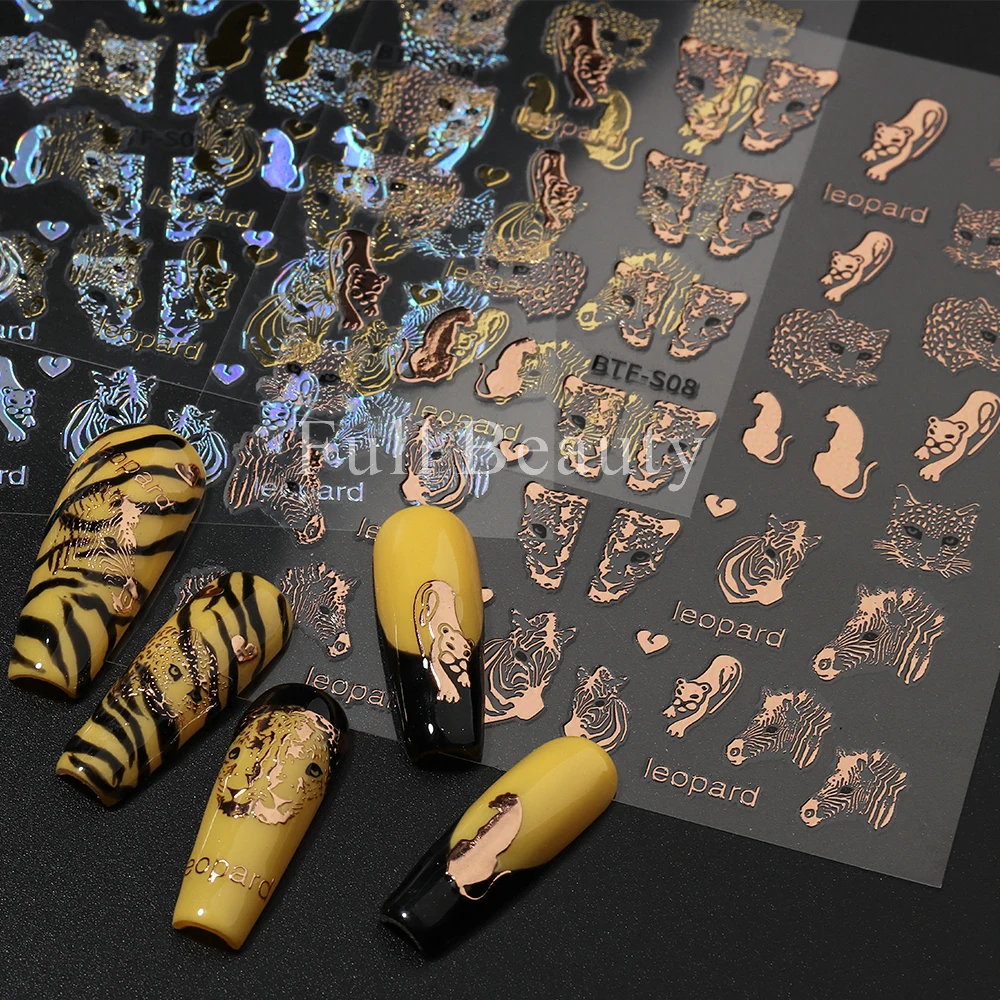 3D Leopard Nail Sticker Tiger Zebra Wild Animal Print Foils Gold Bronzing Sliders For Nails Summer Decors Manicure LEBBTF-S08