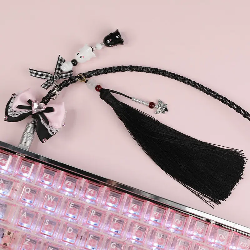 Custom QiaoQiaoMei Black Braided Aviator Cable, 8K Mag Axis Compatible Glow Keyboard Line, Custom Type-C Data Wire, Dark Gaming