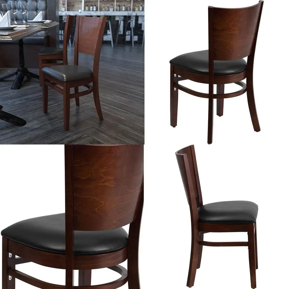 

Стул для ресторана из массива орехового дерева с черным виниловым сиденьем