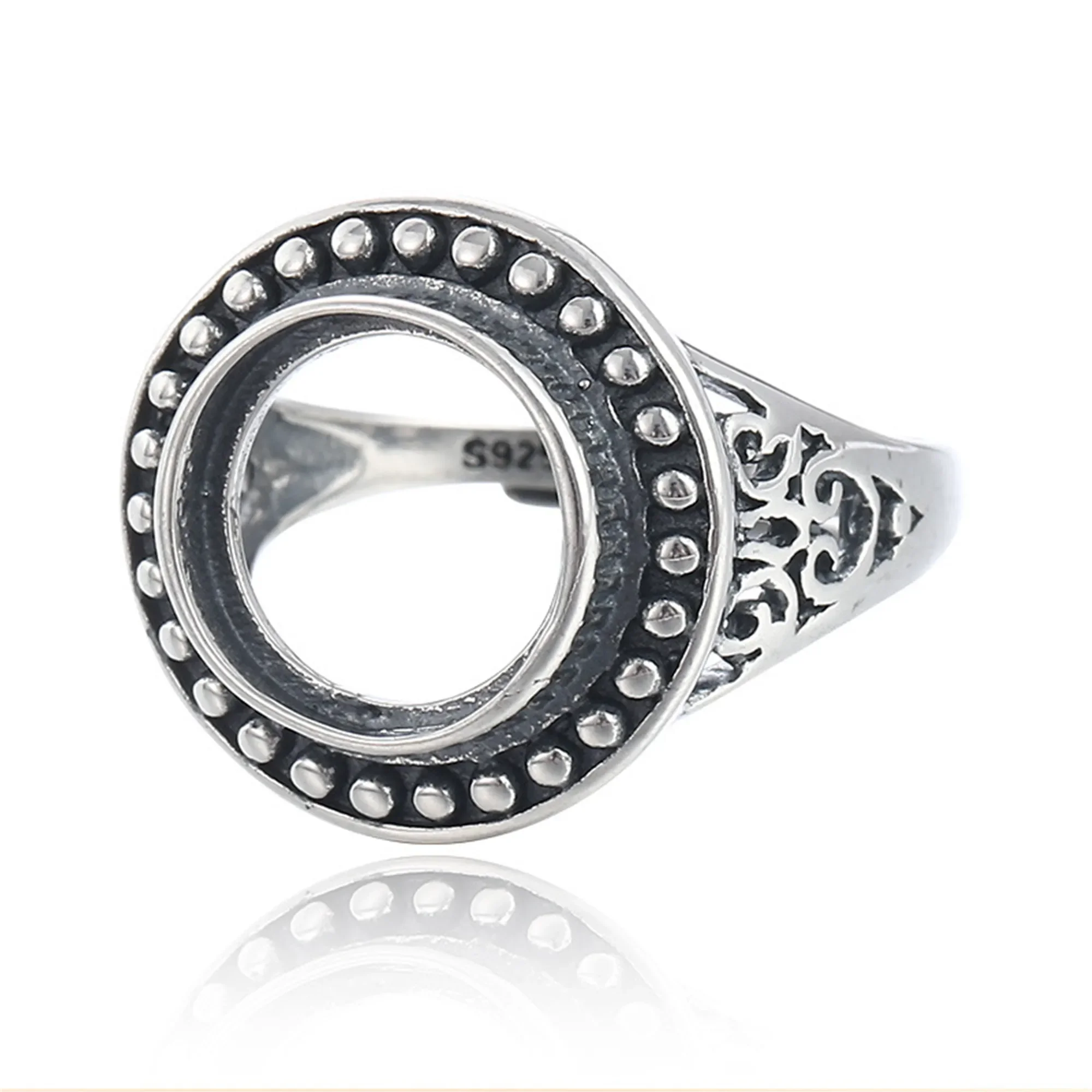 

Ring Base for 12x12mm Round Cabochons Antique Style Ring Blank Thai Sterling Silver Adjustable Ring Setting
