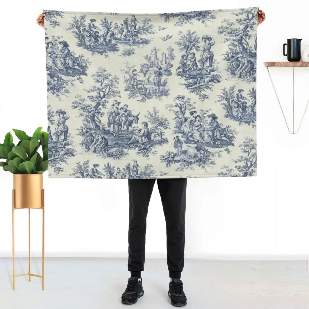 Powder Blue French Toile Picnic Designs Throw Blanket Kid'S Sofa Quilt Blankets For Baby Moving Cute For Sofa Thin Blankets