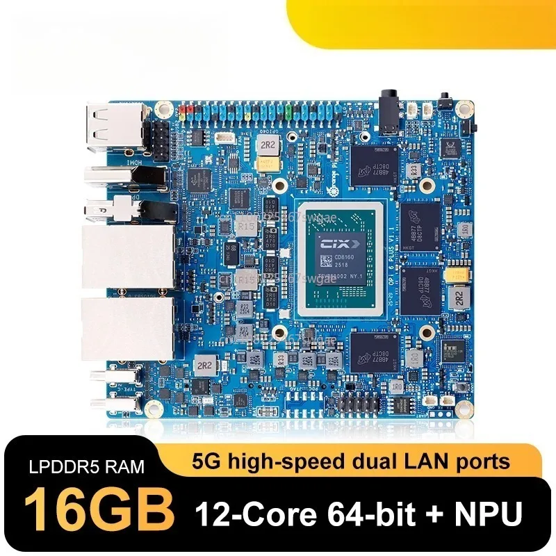Computer Run Linux/Android/Windows/ROS2 OS Orange Pi 6 Plus 45TOPS NPU Single Board  16G+Cooler DDR5 CIX SoC Mini PC M2 NVME SSD