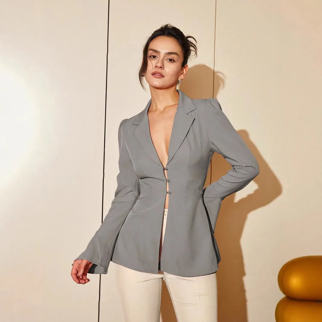 Long Sleeve Fitted Cut Suit Regular Length Elegant Commuter with Spring Notched Lapel Casual Single Breasted Women Fitted Blazer