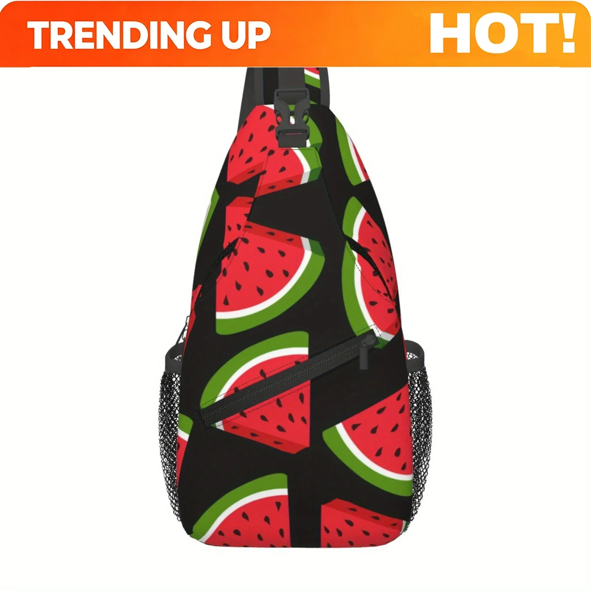 Custom Vibrant Watermelon Pattern Crossbody Bag - Durable, Lightweight & Foldable With Adjustable Strap, Zipper Closure